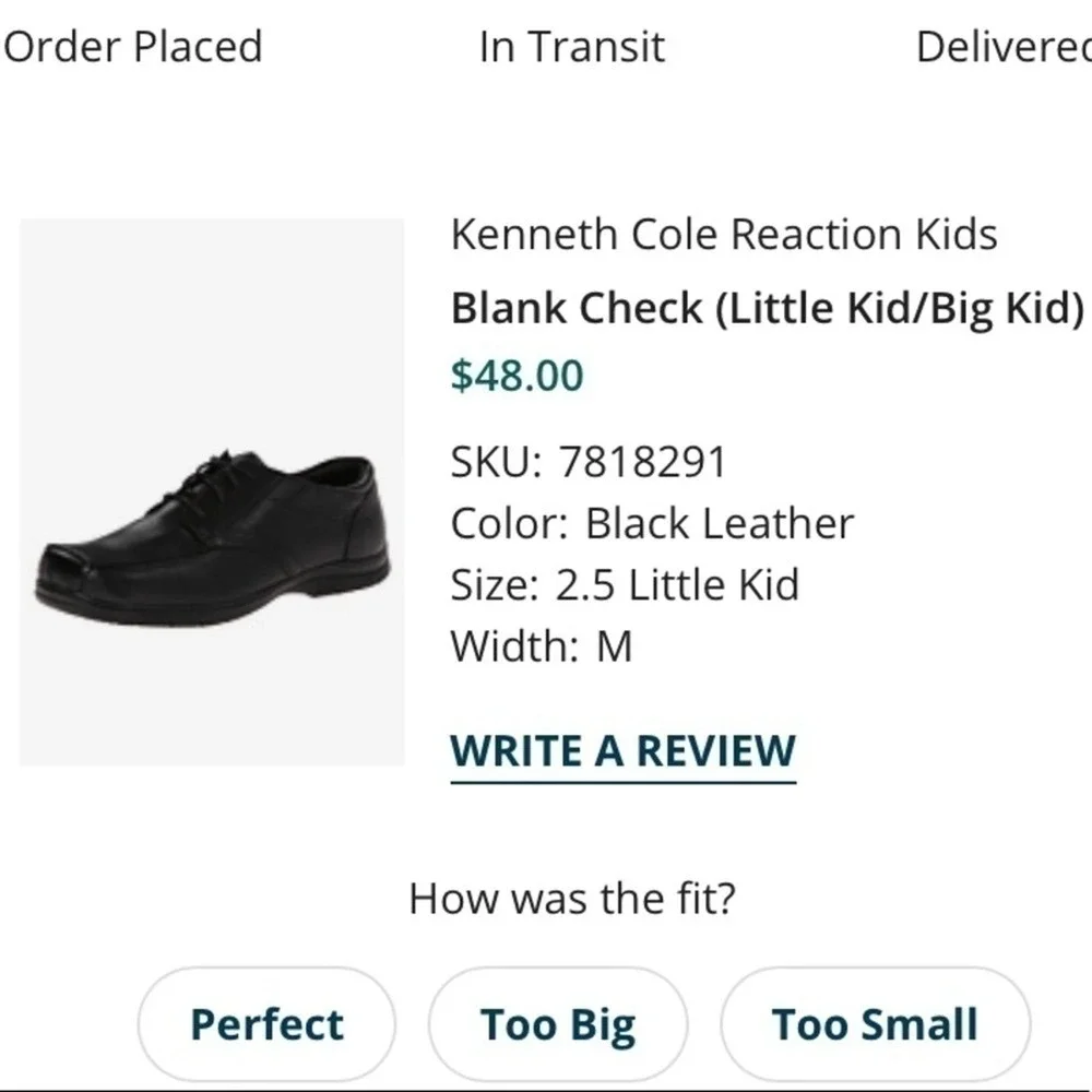 Kenneth Cole New York Boys Black Leather Dress Shoes Size 2.5 Little Kid Lace Up